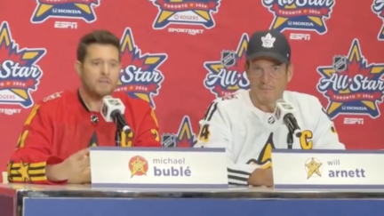 Michael Buble and Will Arnett at the NHL All-Star Player Draft